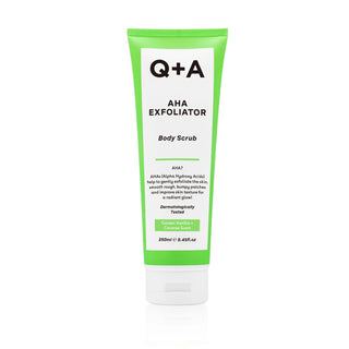 Q+A - AHA Exfoliator Body Scrub. Leaves skin feeling moisturised and hydrated. Eske Beauty