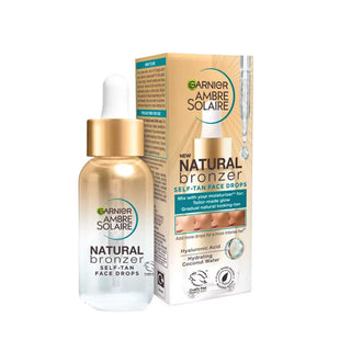 Garnier Ambre Solaire Natural Bronzer Self-Tan Face Drops 30ml. Vegan Formula. Cruelty Free. Eske Beauty 
