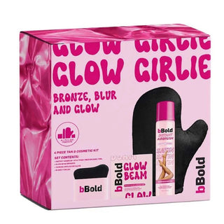 bBold Glow Girlie 4 piece tan & cosmetic kit. Bronze, blur and glow. Shade4 medium to dark. Eske beauty.