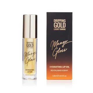 Dripping Gold Mango Gloss Hydrating Lip Oil. Get irresistibly soft, glowing lips. Eske Beauty.