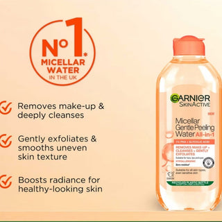 Garnier Micellar Water - Gentle Peeling 1% PHA & Glycolic Acid, Cleanse, Exfoliate & Glow 400ml
