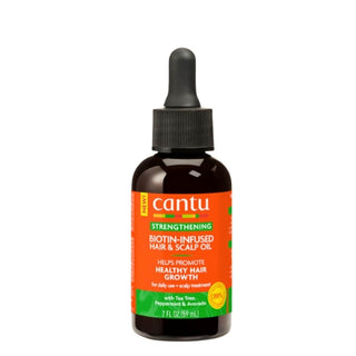 Cantu Strengthening Biotin-Infused Hair & Scalp Oil. Promotes healthy scalp and hair growth. Eske Beauty