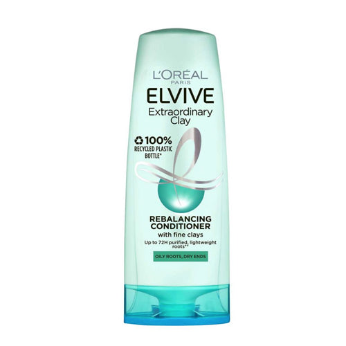L'Oreal Paris Elvive Extraordinary Clay Conditioner 200ml. Ideal for oily roots and dry ends. Eske Beauty.
