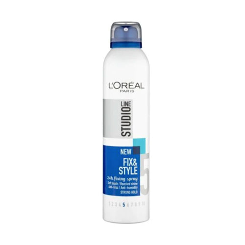 L'Oreal Paris Studio Live Fix & Style 24hr Fixing Spray. Up to 24hrs hold & anti frizz. Eske Beauty
