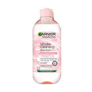 Garnier Micellar - Rose Water Cleanse & Glow 400ml. Suitable for all skin types. Removes 99.9% of makeup. Eske Beauty