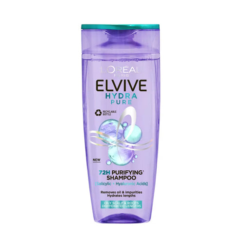 L’Oréal Paris Elvive Hydra Pure 72h Purifying Shampoo for Oily Scalp & Dehydrated Lengths. Removes excess oil from the scalp & hydrates your length. Eske Beauty