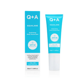 Q+A - Squalane SPF 50 Hydrating Daily Sunscreen. Protects skin from uv rays. Eske Beauty