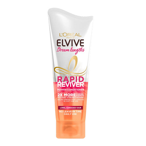 L'Oreal Elvive Dream Lengths Rapid Reviver Power Conditioner. Helps reduce breakage from brushing and styling. Eske Beauty
