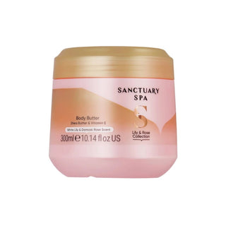 Sanctuary Spa White Lily & Damask Rose Body Butter. Giving smooth, silky skin. Eske Beauty