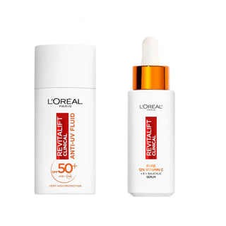 L'Oréal Vitamin C Duo - SPF50+ Invisible Fluid with Vitamin C & 12% Pure Vitamin C Serum. Revitalises skin also spf 50 protection. Eske Beauty