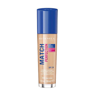 Rimmel Match Perfection Foundation, SPF20, Shade 103 True Ivory. Eske Beauty