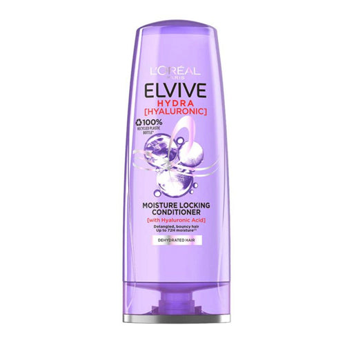 L'Oreal Elvive Hydra Hyaluronic Acid Conditioner. Upto 72hrs hydration. Suitable of all hair textures. Eske Beauty