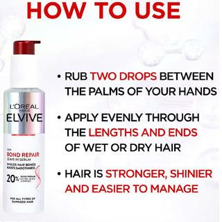 L’Oréal Paris Elvive Bond Repair Leave-In Serum 150ml. Repairs damaged hair. How to use. Eske Beauty