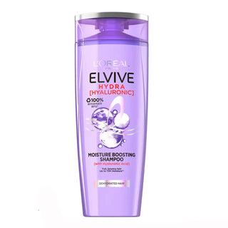 L'Oreal Elvive Hydra Hyaluronic Acid Shampoo. Upto 72hrs hydration. Suitable of all hair textures. Eske Beauty