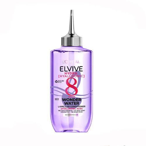 L'Oréal Elvive Hydra Hyaluronic Acid 8 Second Wonder Water. Upto 72hrs hydration. Suitable of all hair textures. Eske Beauty