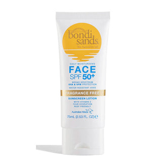 Bondi Sands Sunscreen Lotion SPF50+ - Fragrance Free 75ml. Protects against UVA & UVB. Water Resistant upto 4hrs. Eske Beauty